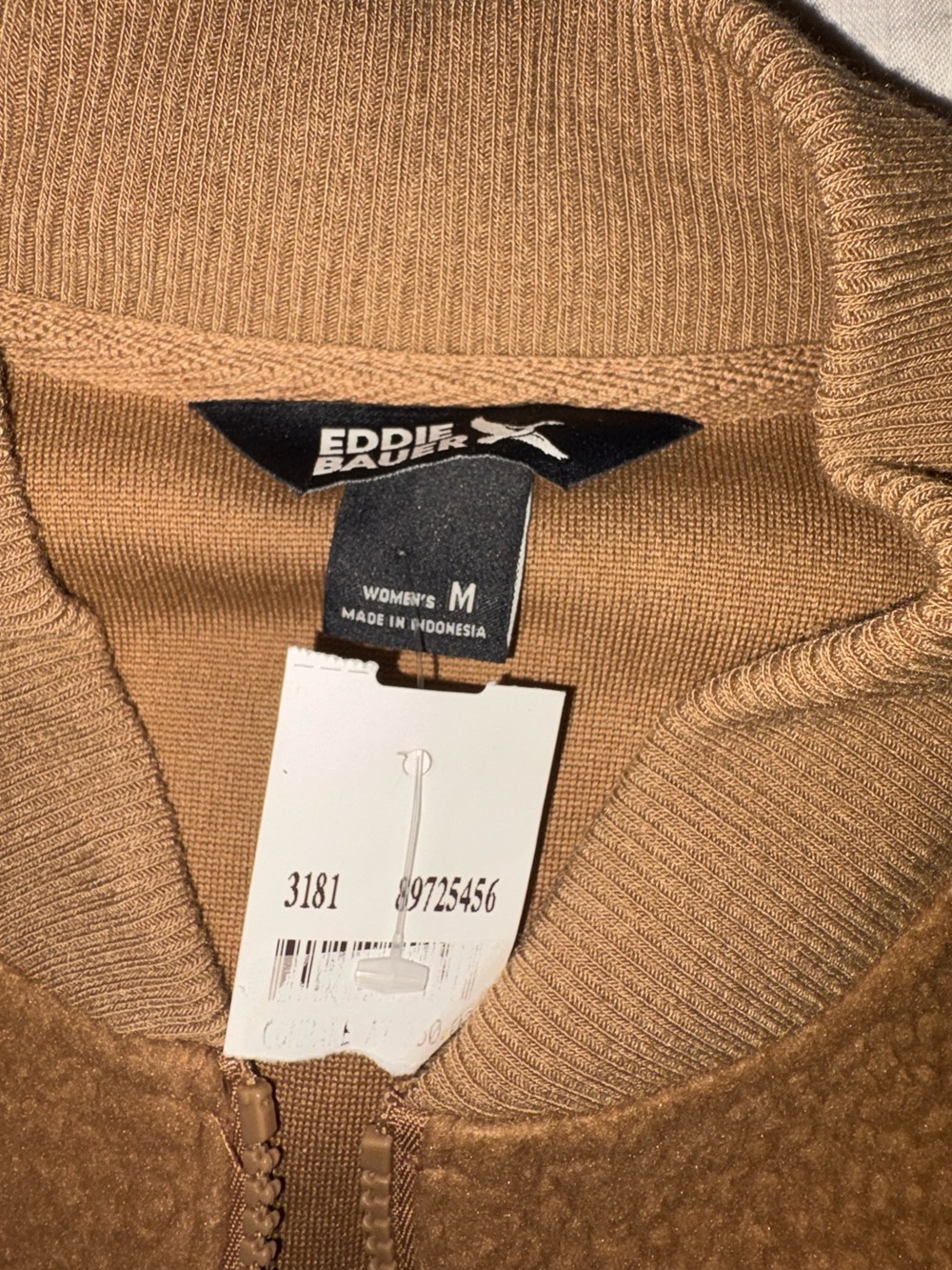 Eddie Bauer Camel Faux Shearling Bomber Jacket size Medium - Picture 12 of 13